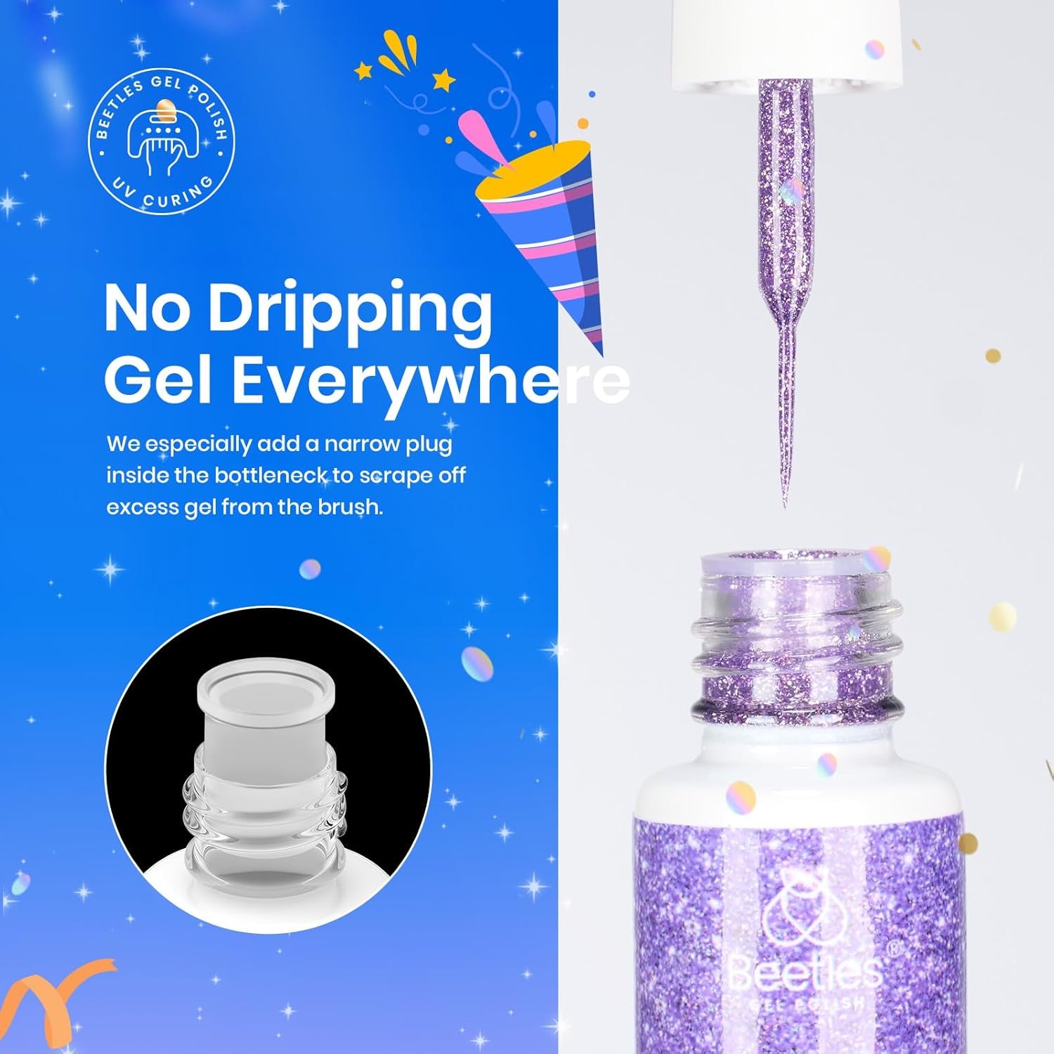 Beetles Nail Art Gel Liner Polish 12 Colors Reflective Glitter Gel Nail Polish, Gold Silver Pink Blue Purple Brown Black Kit Soak off Uv Nail Art Design Set Summer Manicure Gifts for Women