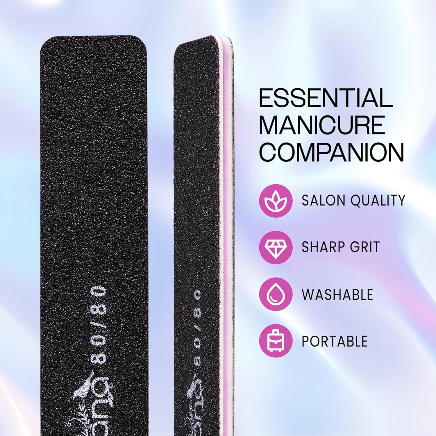 10Pcs - Jumbo Double-Sided Emery Nail File for Manicure, Pedicure, Natural, and Acrylic Nails - Black (Grit 80/80)