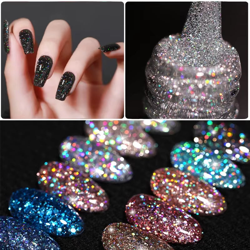 LILYCUTE 7Ml Holographic Glitter Gel Nail Polish Spring Color Sparkling Sequins Soak off UV LED Varnish Nail Art Decoration