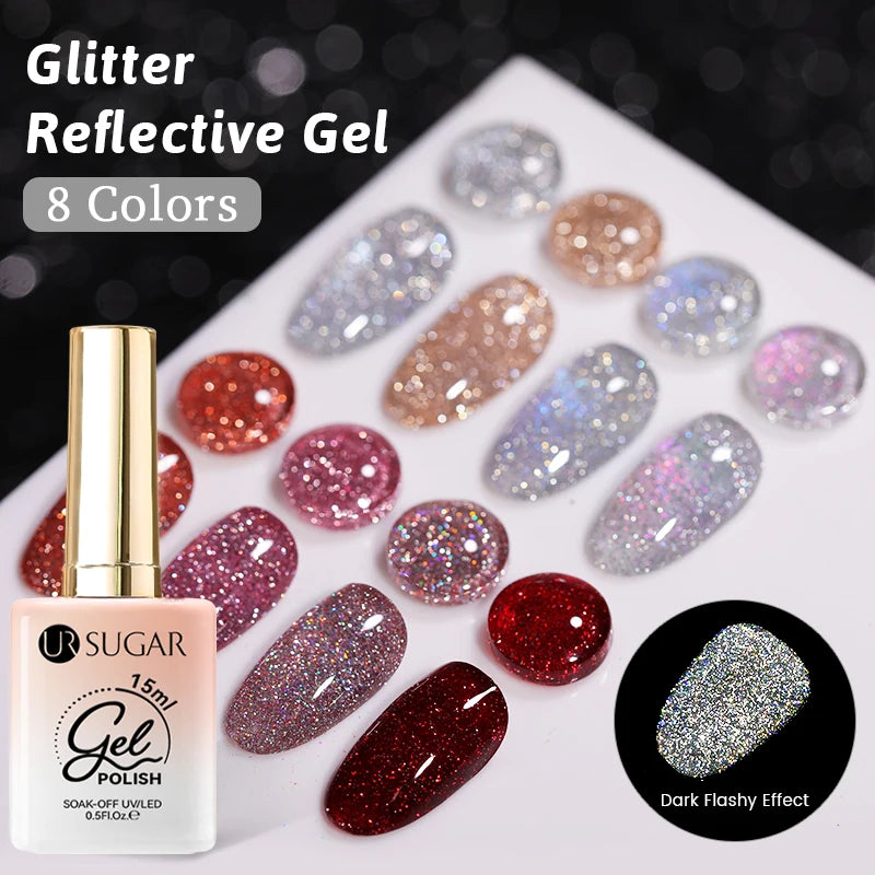 15Ml Sliver Reflective Nail Gel Polish Shining Glitter Semi Permanent Soak off UV Gel Sparkle Effect Nail Art Manicure
