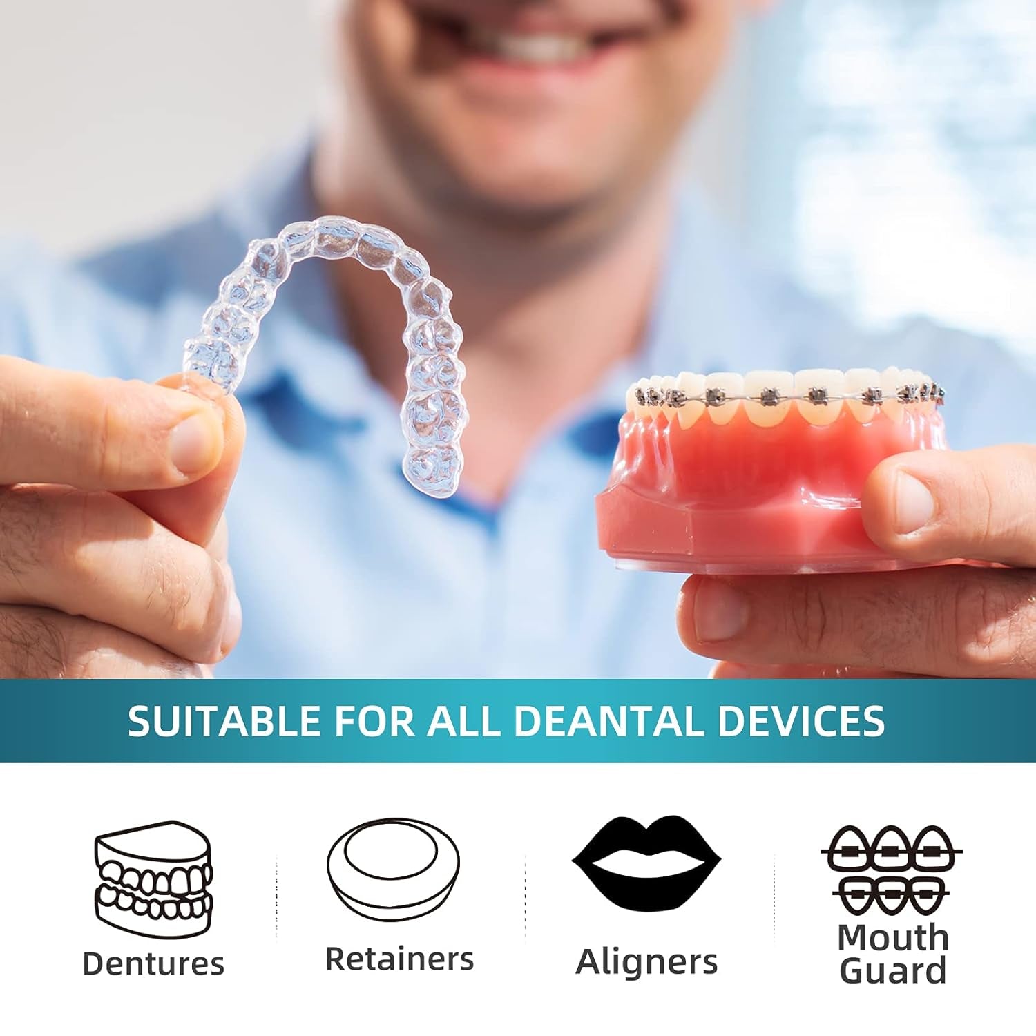 Retainer Cleaner Tablets Invisalign Cleaner Denture Cleaning Tablets,Remove Stains Away,3 Month Nature Supply - Use for Invisible Clear Aligner,Partials Full Dentures,Night Guard,Mouthguard by