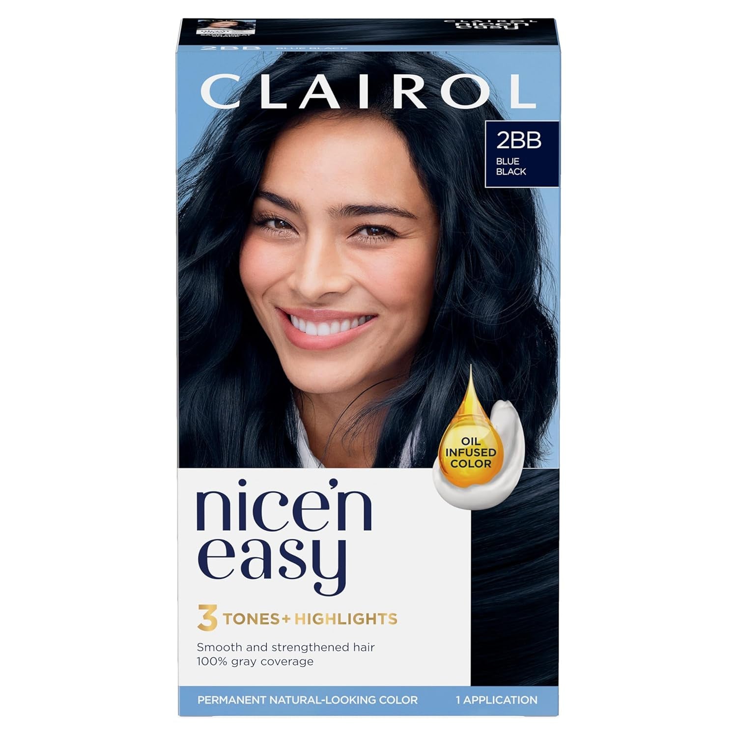 Nice'N Easy Permanent Hair Dye, 2BB Blue Black Hair Color, Pack of 1