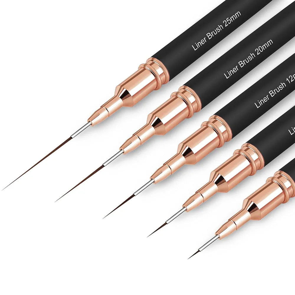 Black Nail Art Liner Brushes 5Sizes Painting Nail Design Pen /8/12/20/25Mm Drawing Tool for Long Lines Thin Details Manicure Pen