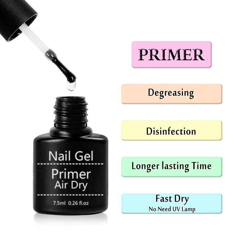 Acrylic No-Acid Primer Nail Art Set with Base Coat and Top Coat Soak off Gel Nail Polish for Nail Art Design Tool Kit