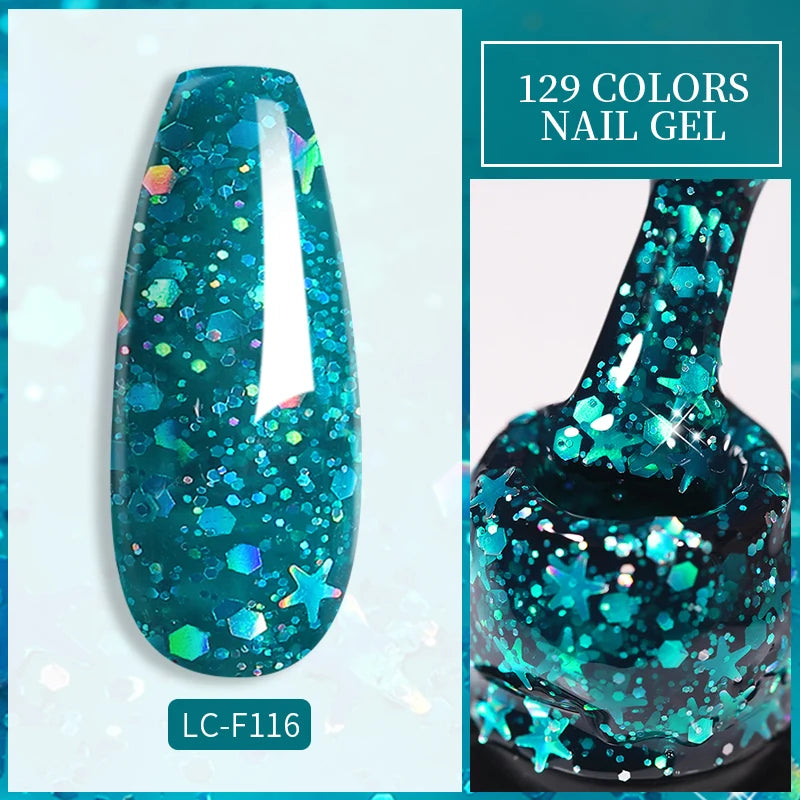 LILYCUTE Glitter Sequins Gel Nail Polish Shiny Spring Summer Color Semi Permanant UV Gel Soak off for Manicure Nail Art Varnish