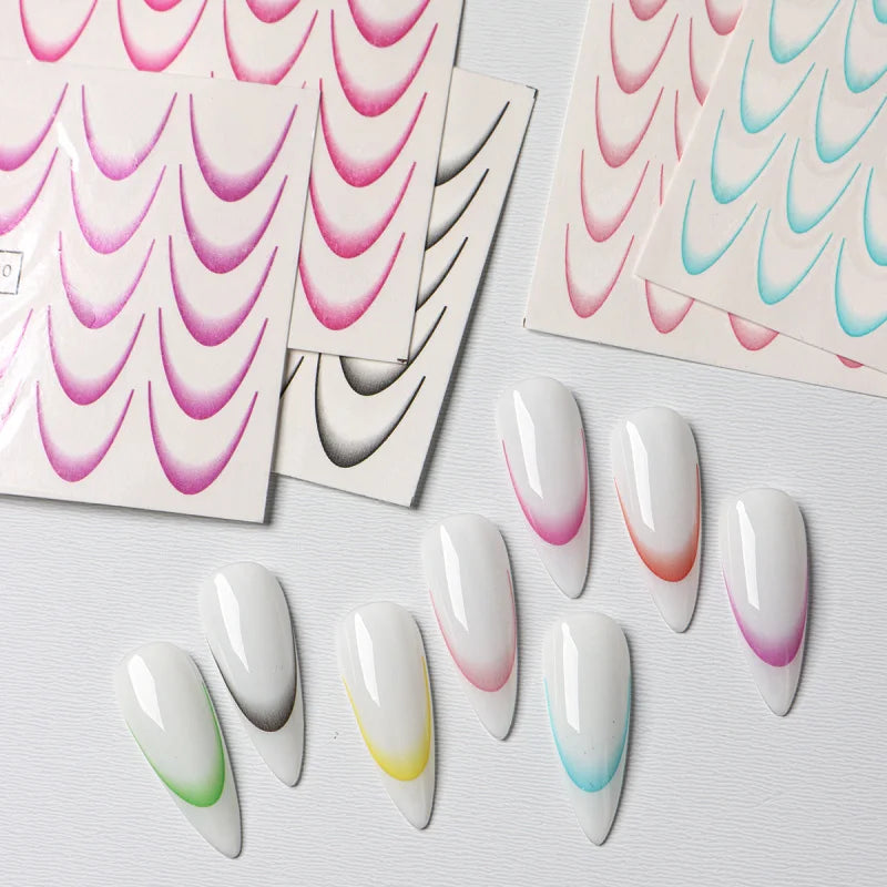 8Pcs Gradient French Nail Art Stickers Ink Blooming Wave Line Water Transfer Sliders Decals DIY Ombre Manicure Decorations Foils