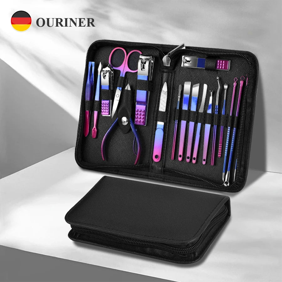 6-18Pcs Set Professional Stainless Steel Manicure & Pedicure Kit Precision Nail Care with Travel Case with Nail Clipper Scissor