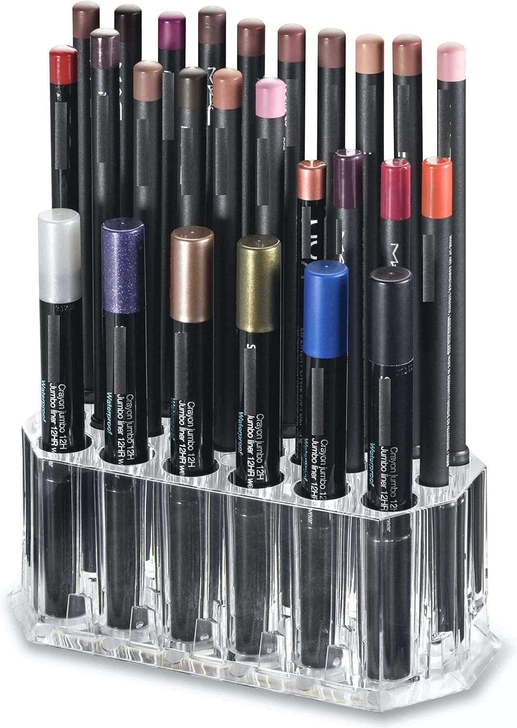 Acrylic Eyeliner Organizer & Lip Liner Organizer 26 Space Storage 20 Standard 6 Jumbo Cosmetic Pencil Makeup Display Case Refillable Container