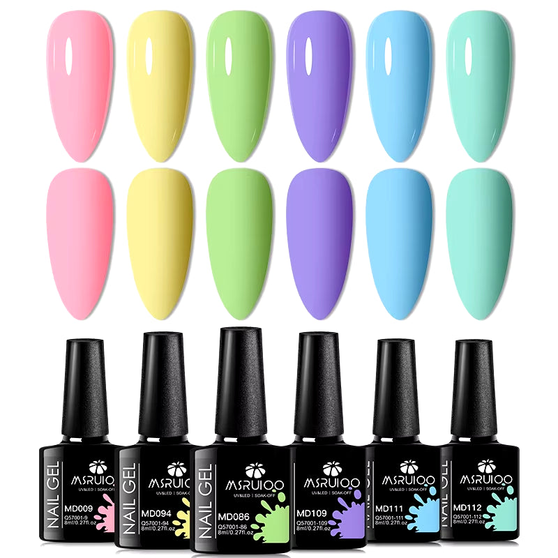 6Pc All-Season Gel Nail Polish Set Nude Pink Red Glitter Semi Permanent UV Gel Polish Kits All for Manicure Soak off Vernis