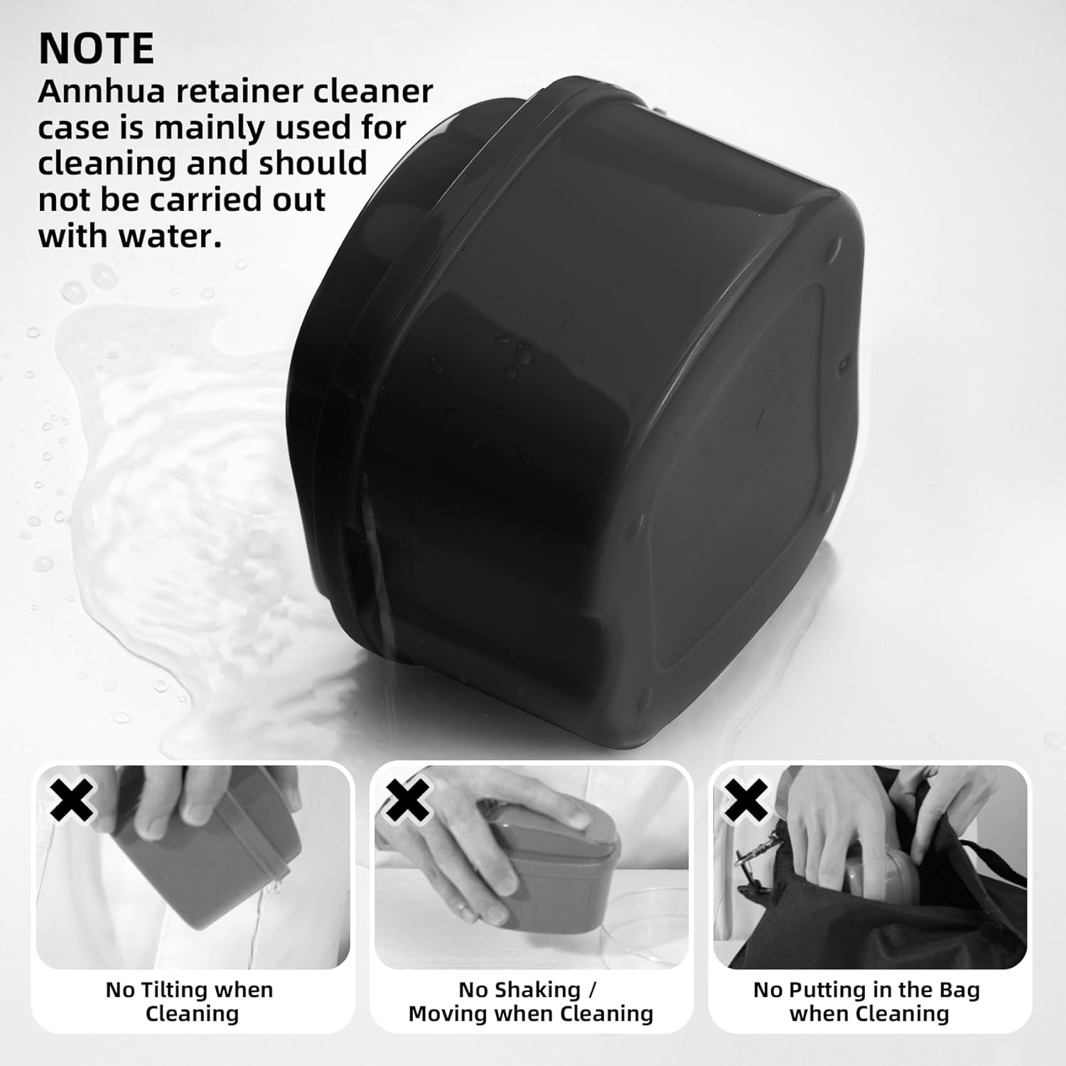 Denture Cup Retainer Cleaning Case Denture Soaking Container with Strainer Basket, Denture Cups for Soaking Dentures Mouthguard Storage Holder - Black