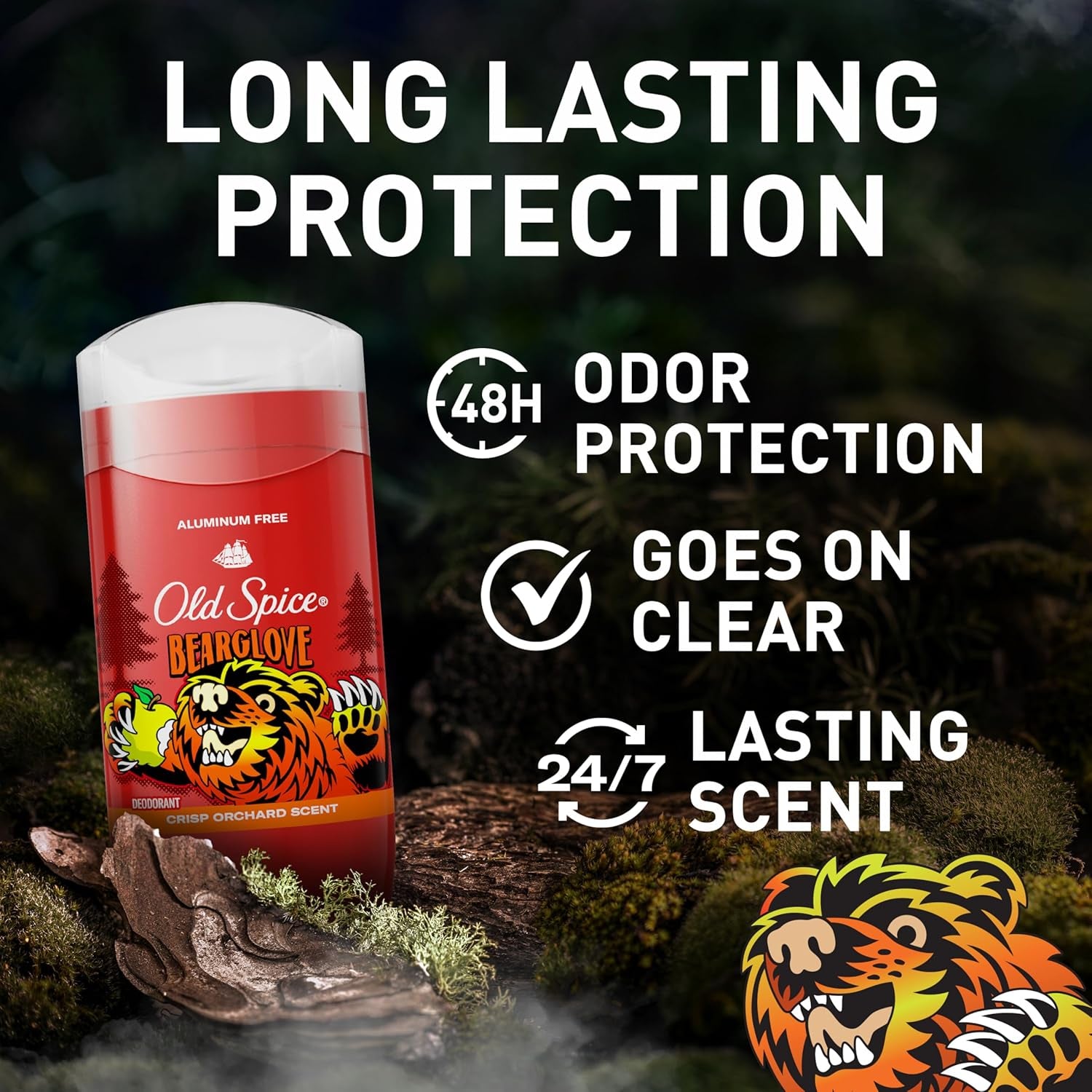Aluminum Free Deodorant for Men, 24/7 Odor Protection, 24/7 Freshness & Lasting Scent, Goes on Clear, Bearglove with Crisp Orchard Scent, 3.0 Oz (Pack of 3)