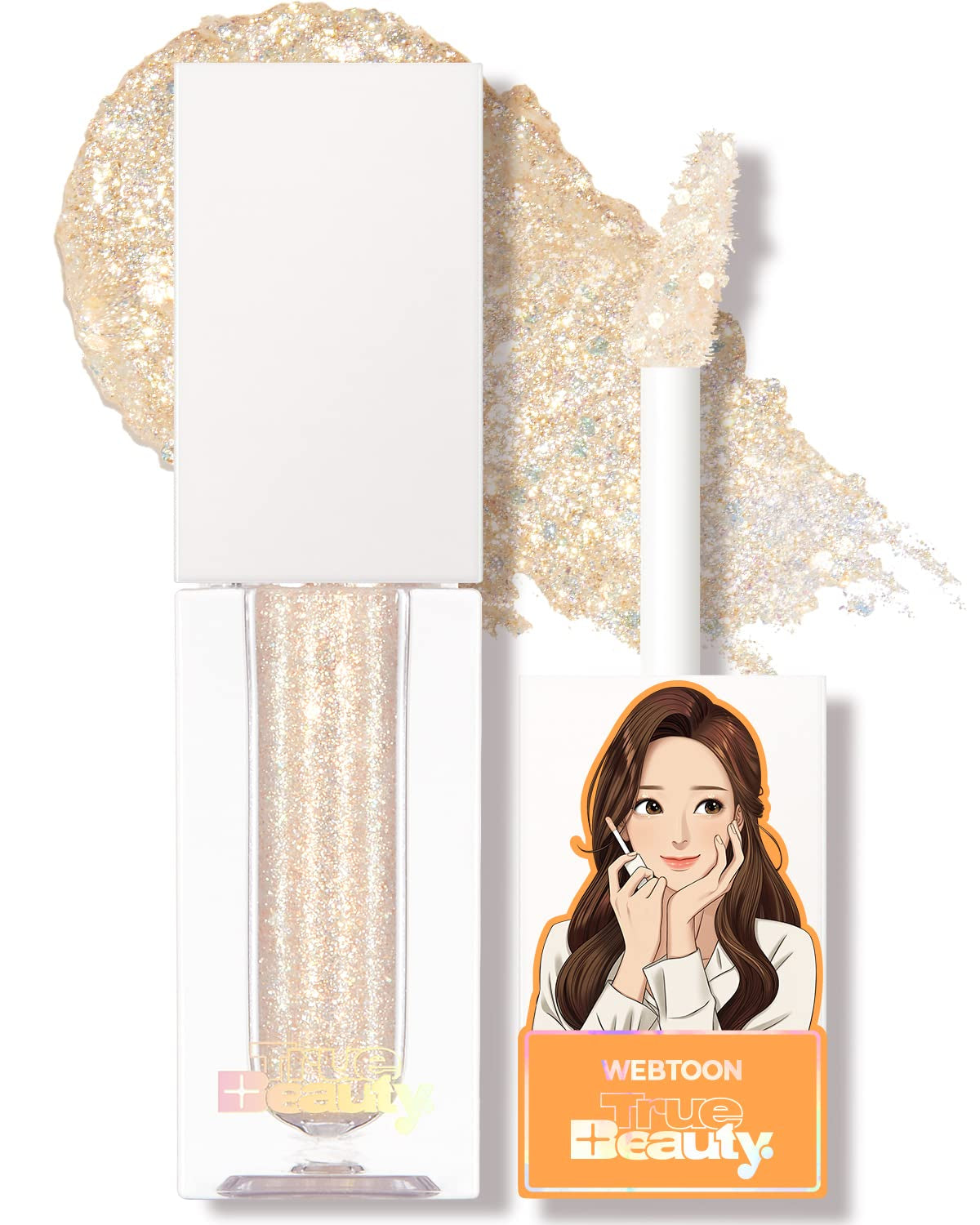 Webtoon True Beauty - 02 Some Sweet Glitter | Liquid Pink Gold Chunky Glitter Eyeshadow | Highlighter, K-Drama Korean Makeup, Highly Pigmented, Long Lasting Shimmer (Some Sweet)