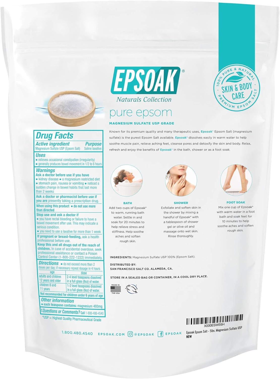 Epsom Salt 10 Lbs. (Qty. 2, 5 Lb. Bags) Magnesium Sulfate USP