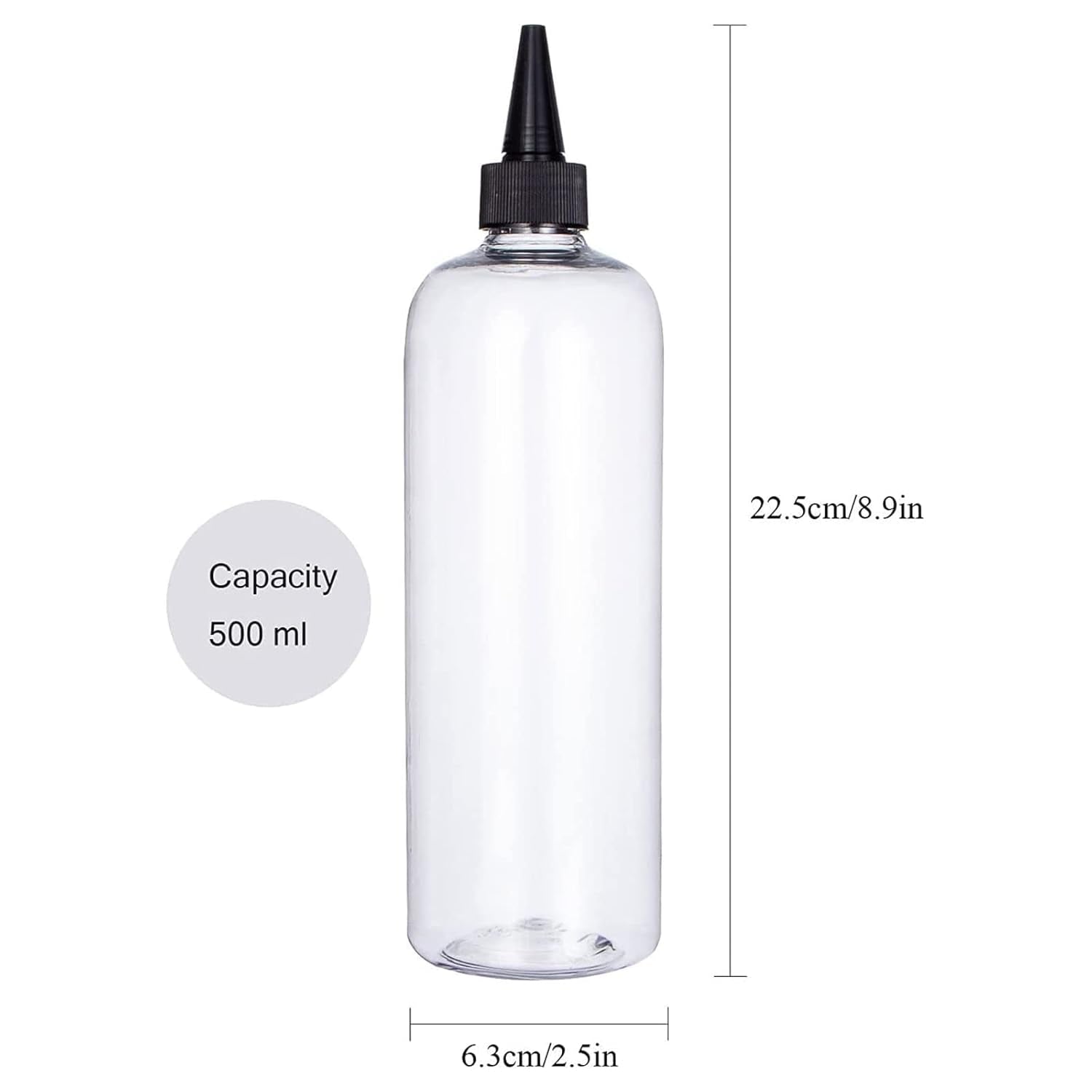 Applicator Bottle for Hair, 16.9 Ounce Hair Color Applicator Bottle 2 Pack Squeeze Bottle Transparent Oil Bottles for Hair, PET Plastic Refillable Bottles with Twist Top Cap
