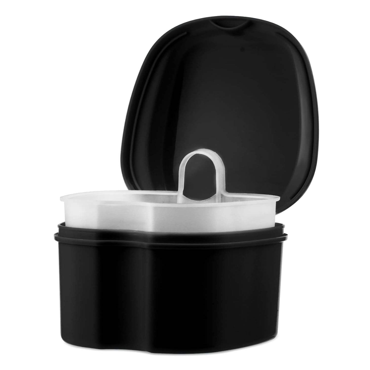 Denture Cup Retainer Cleaning Case Denture Soaking Container with Strainer Basket, Denture Cups for Soaking Dentures Mouthguard Storage Holder - Black