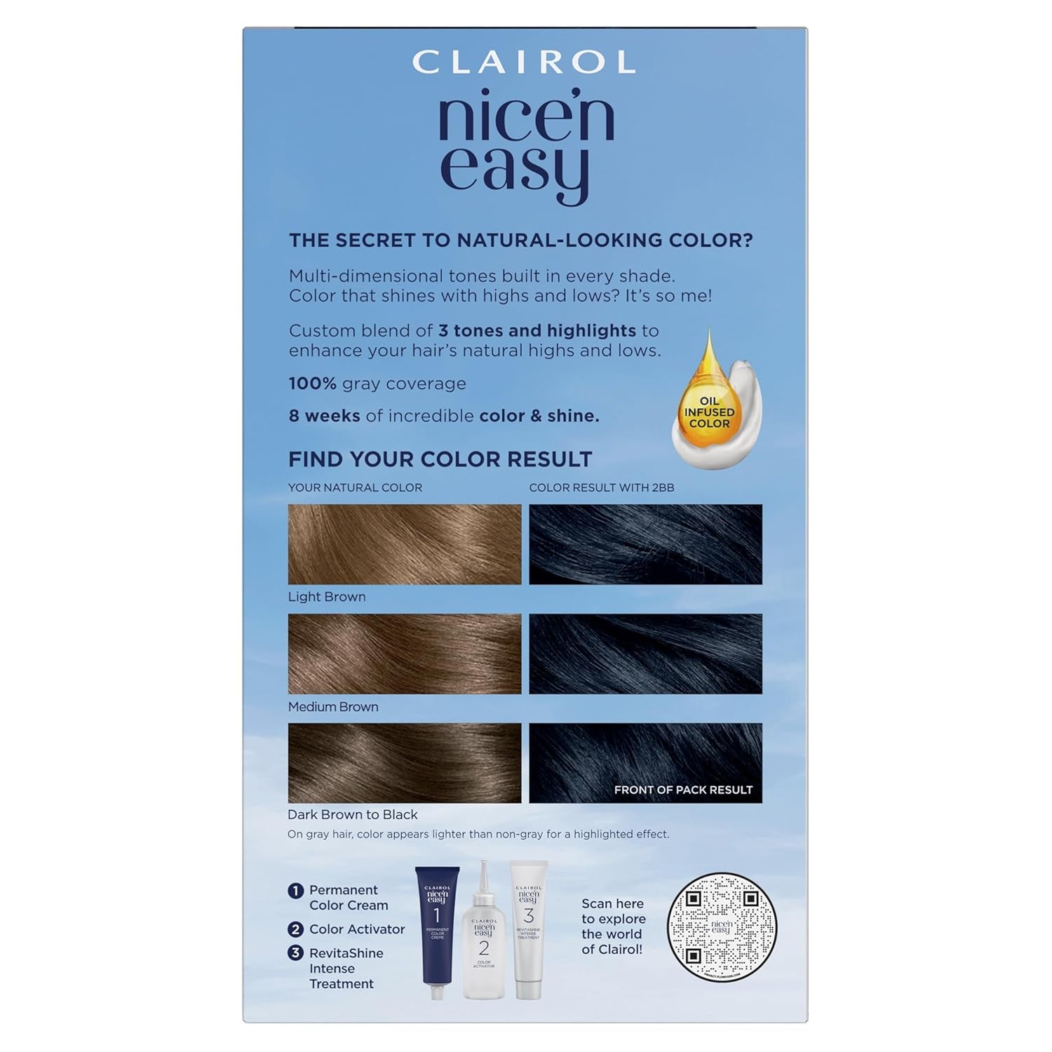 Nice'N Easy Permanent Hair Dye, 2BB Blue Black Hair Color, Pack of 1