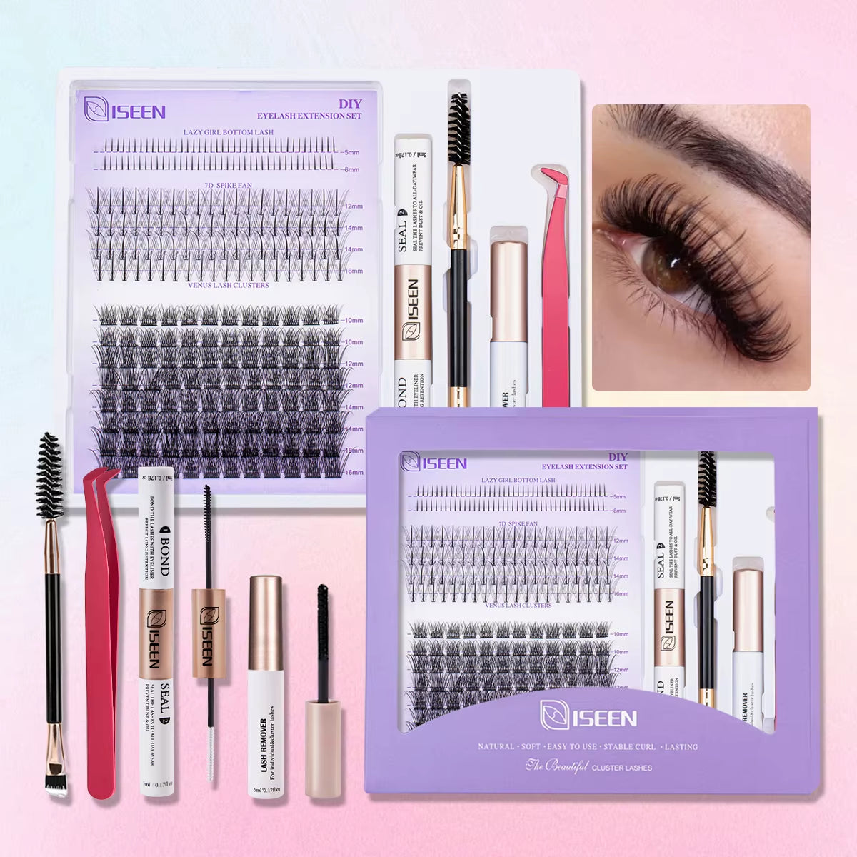 DIY Lash Extension Mix Styles Lash Clusters Individual with Bond&Seal Remover Tweezers Lash Brush for Self Application