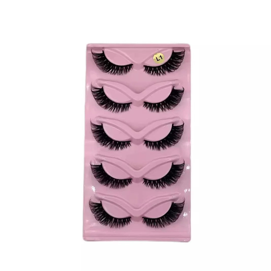 Hot Selling Makeup 5 Pairs Cat Eye Lashes Faux Eyelashes Eye Elongated False Eyelashes