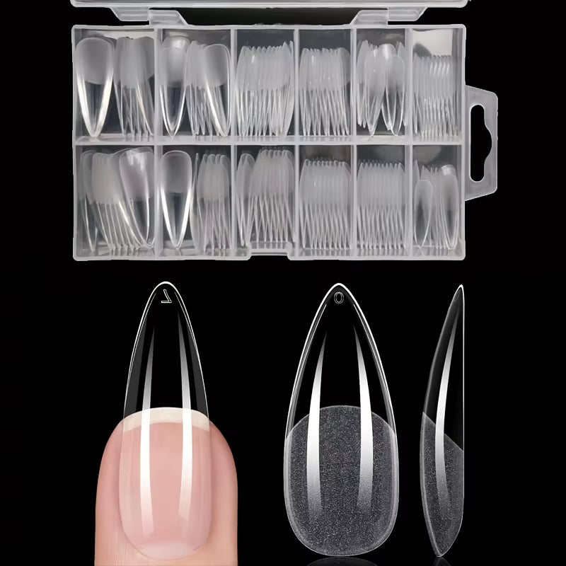 120Pcs Full Cover Press on Nail Tips Stiletto Almond Square Coffin French False Fake Soak off Gel Nail Extension Tips Capsule