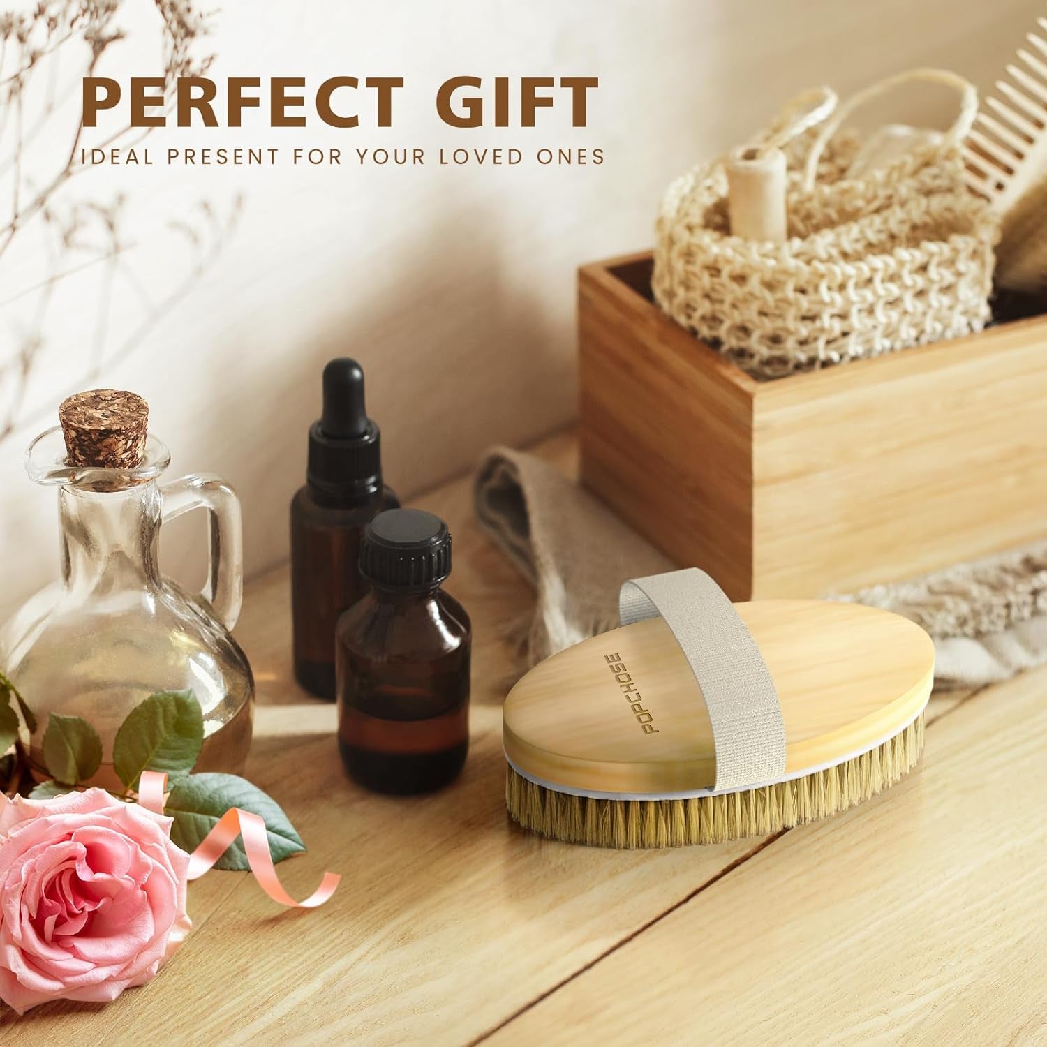 Dry Brushing Body Brush, Natural Bristle Dry Skin Exfoliating Brush Body Scrub for Flawless Skin, Cellulite Reduction, Lymphatic Drainage and Blood Circulation Improvement