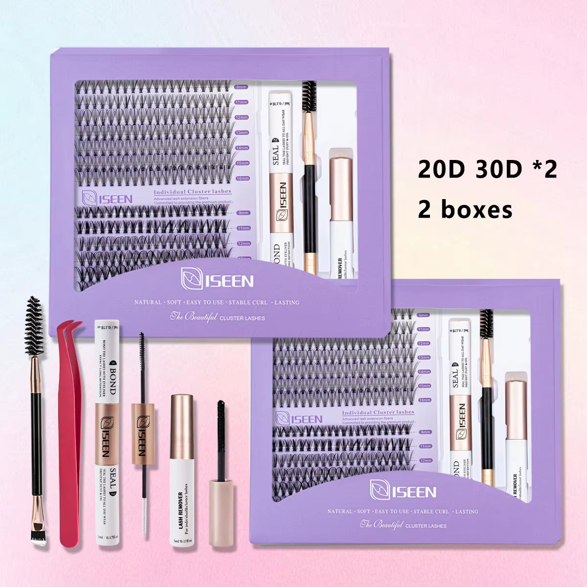 DIY Lash Extension Mix Styles Lash Clusters Individual with Bond&Seal Remover Tweezers Lash Brush for Self Application