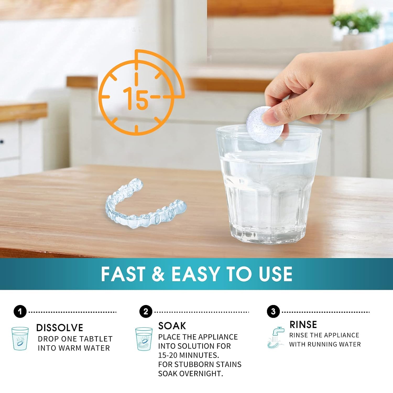 Retainer Cleaner Tablets Invisalign Cleaner Denture Cleaning Tablets,Remove Stains Away,3 Month Nature Supply - Use for Invisible Clear Aligner,Partials Full Dentures,Night Guard,Mouthguard by