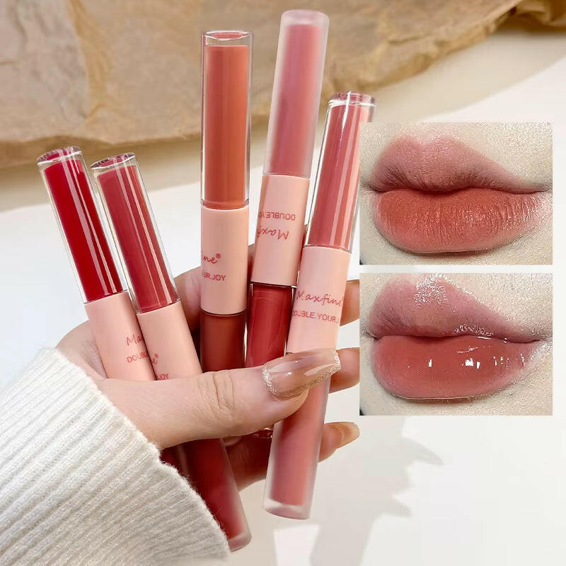 Double End Lip Glaze Full Gloss Mirror and Matte Velvet Long Term Color and Moisture Lip Gloss anti Stain Cosmetic Lip Glaze