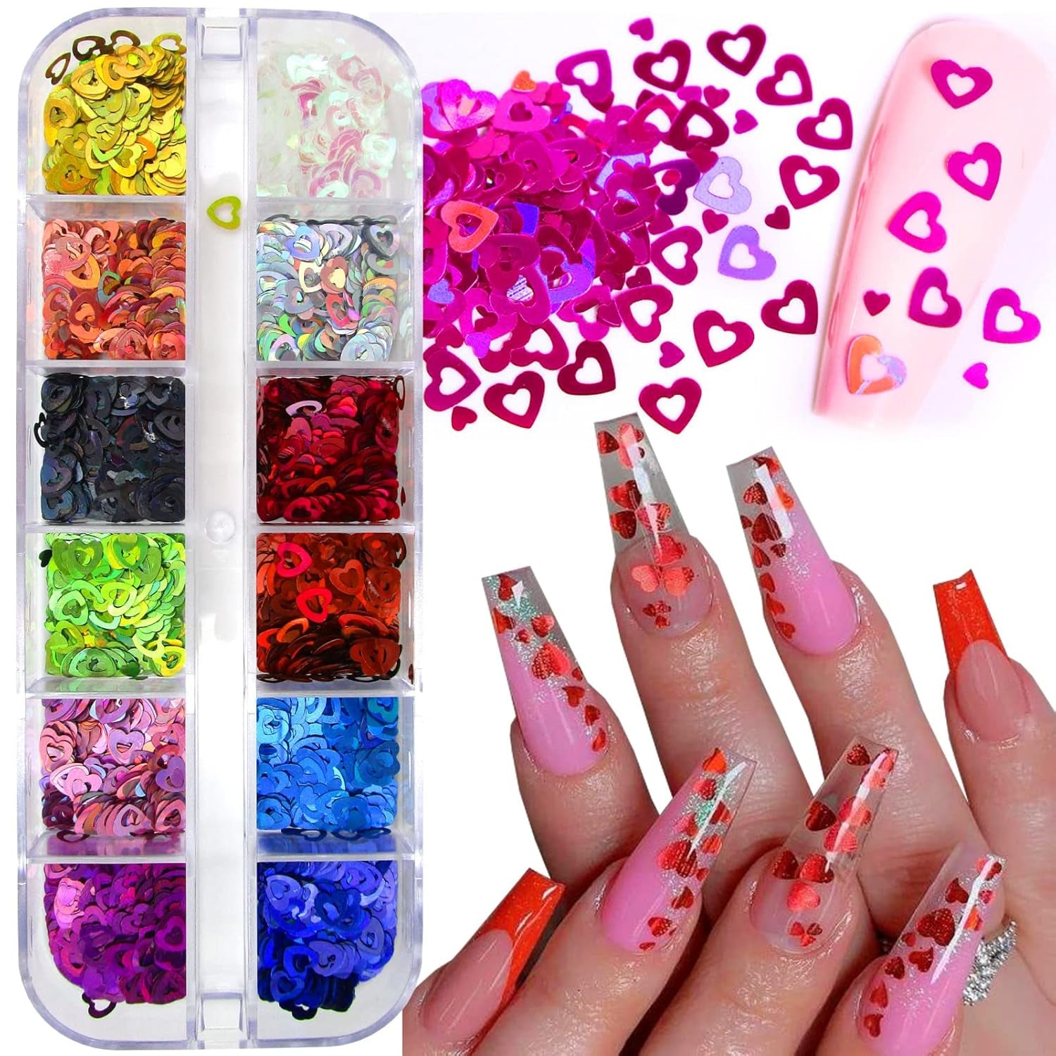 Nail Glitters Sequins Set Mixed Shaped Holographic Heart Butterfly Neon Star Chunky Glitter Flakes Accessories Manicure Sticker Decorations for Makeup Crafts Resin Nails