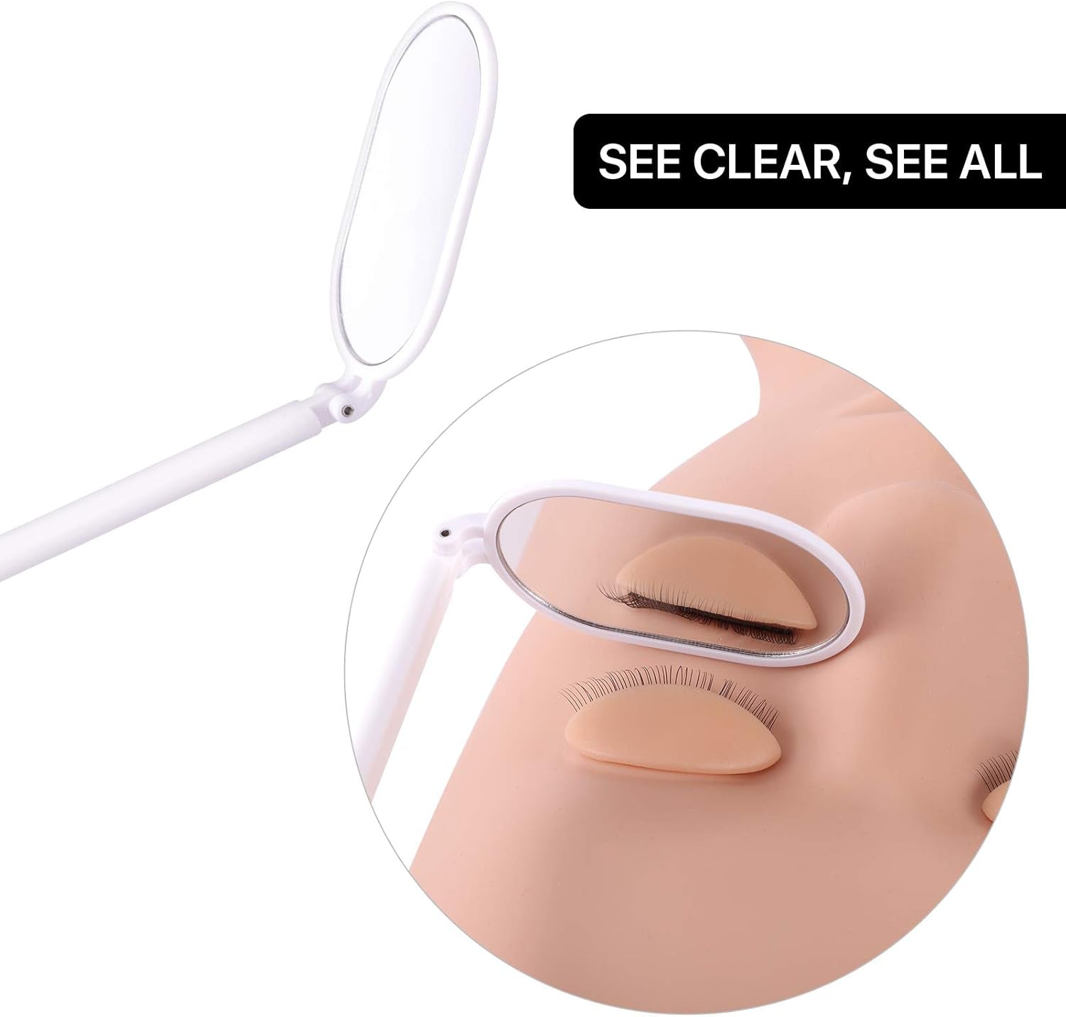 Foldable Lash Mirror, 270° Free Rotation, Lightweight Makeup Mirror for Eyelash Extensions Supplies (White)