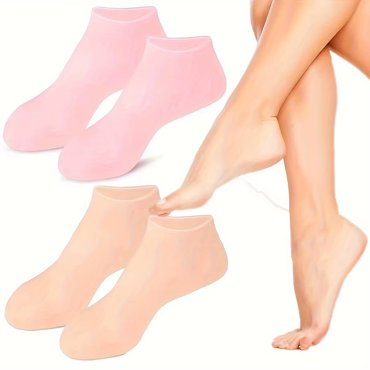 2 Pack Moisturizing Silicone Gel Socks for Dry Cracked Feet Nourishing Skin Lubricating Foot Care Massage Socks