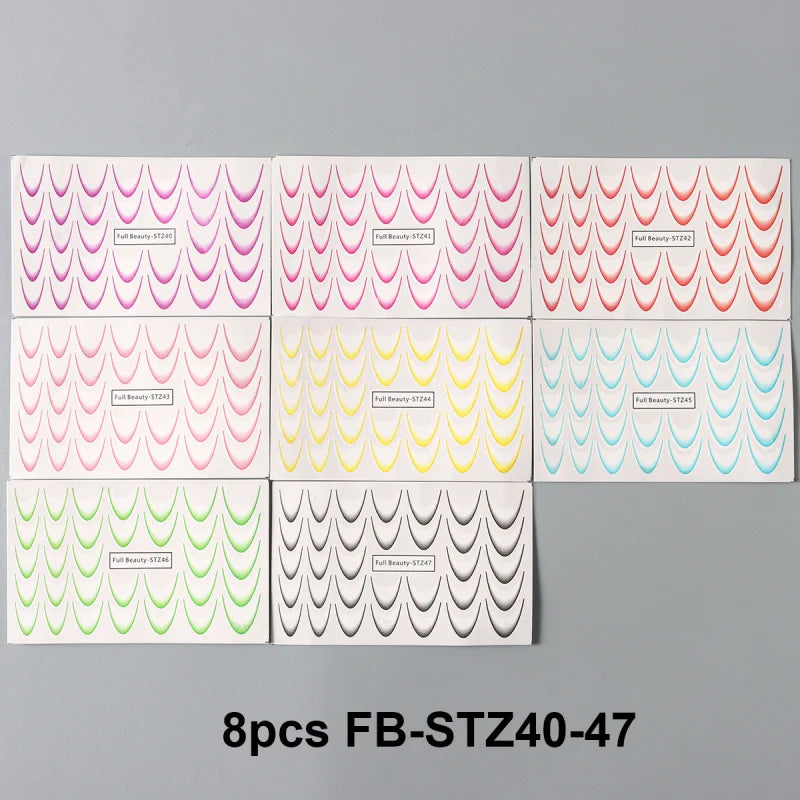 8Pcs Gradient French Nail Art Stickers Ink Blooming Wave Line Water Transfer Sliders Decals DIY Ombre Manicure Decorations Foils