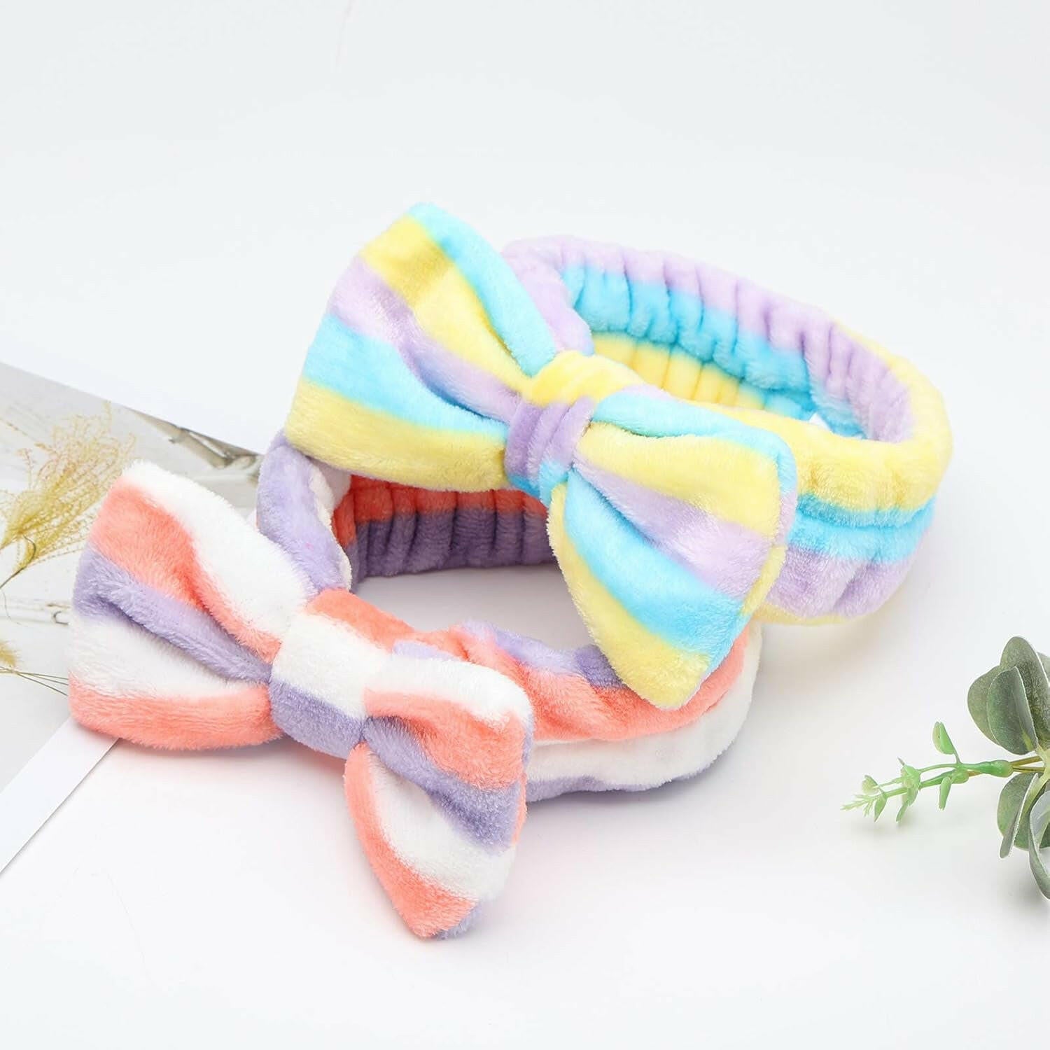 8Pack Spa Headband for Women, Makeup Headband for Washing Face, Skincare Fuzzy Hair Bands for Teen Girls Kids, Coral Fleece