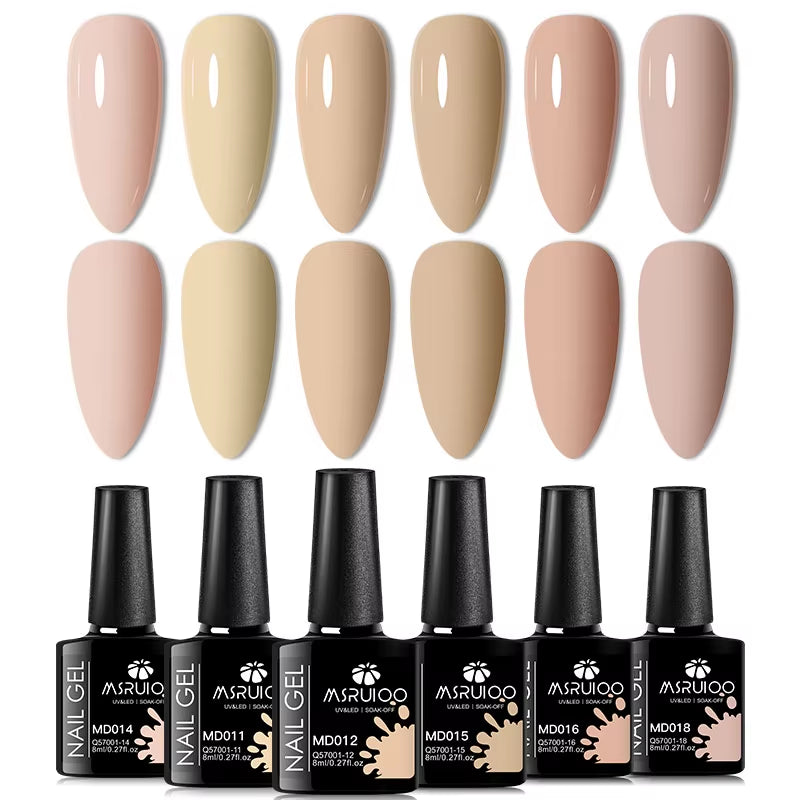 6Pc All-Season Gel Nail Polish Set Nude Pink Red Glitter Semi Permanent UV Gel Polish Kits All for Manicure Soak off Vernis