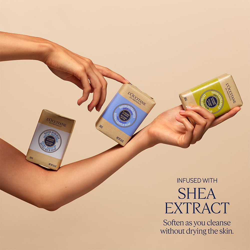 Shea Butter Extra-Gentle Hand & Body Soap Bar, Cleanses & Softens Skin, Moisturizing, Soothing Scents, Non-Drying, Vegan