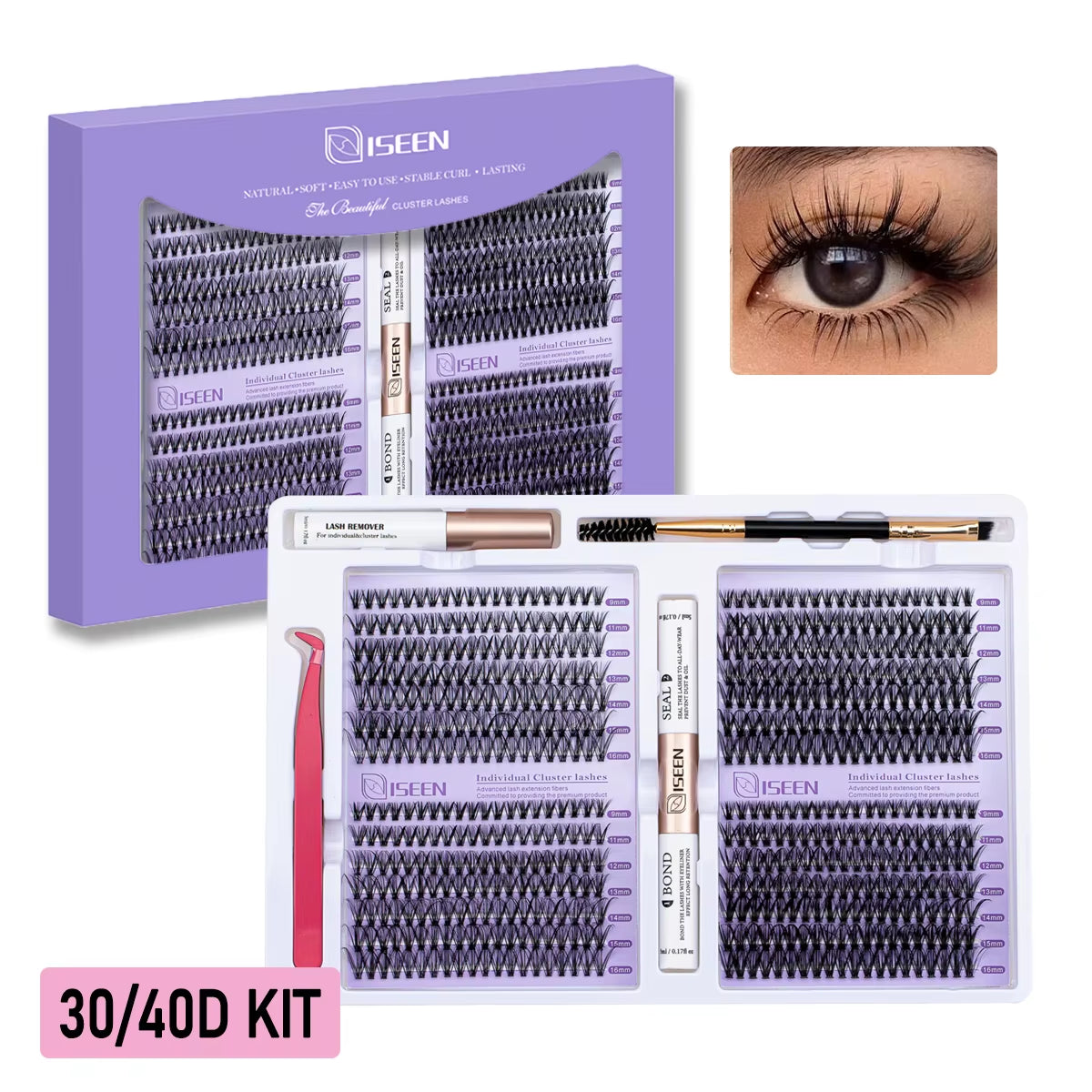 DIY Lash Extension Mix Styles Lash Clusters Individual with Bond&Seal Remover Tweezers Lash Brush for Self Application