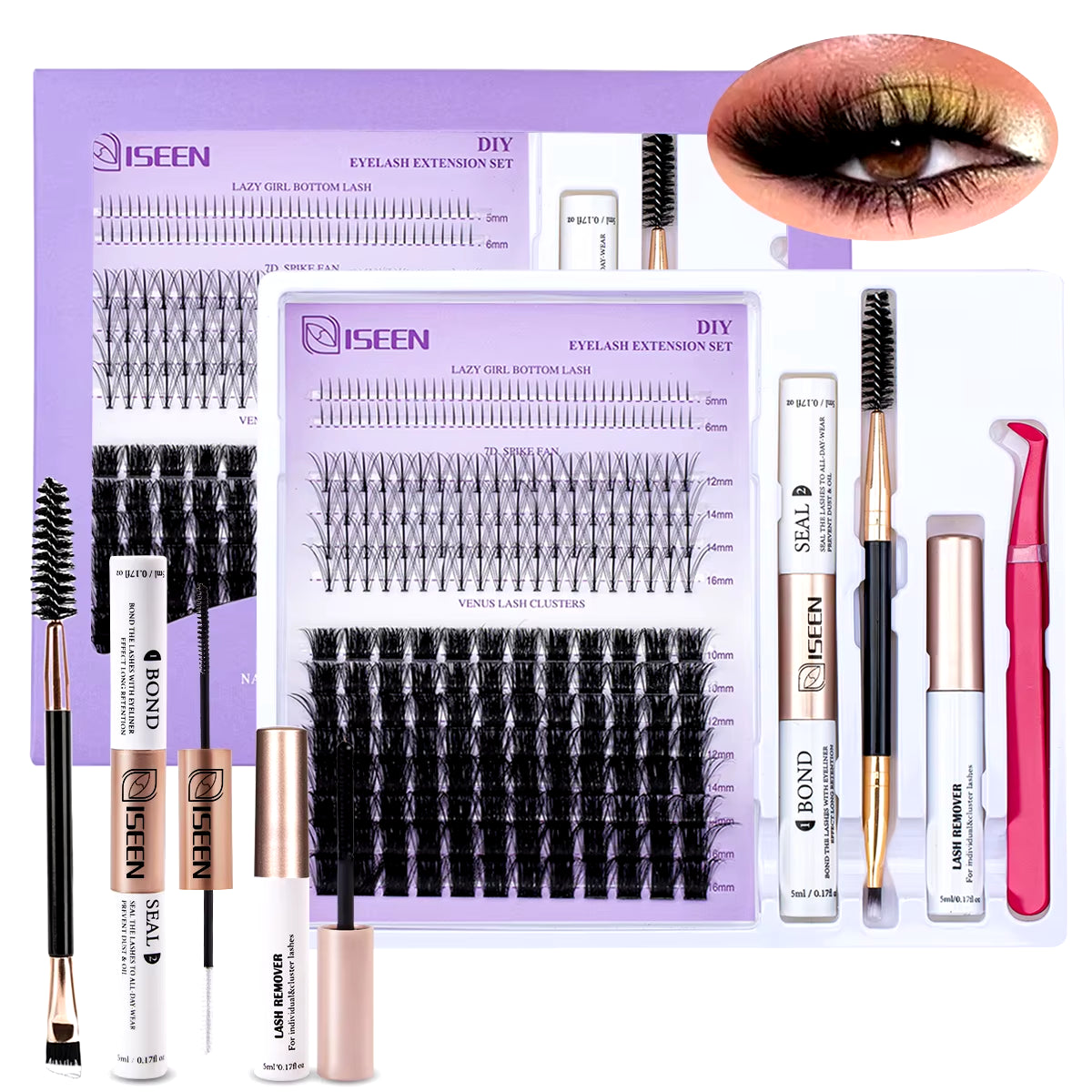 DIY Lash Extension Mix Styles Lash Clusters Individual with Bond&Seal Remover Tweezers Lash Brush for Self Application