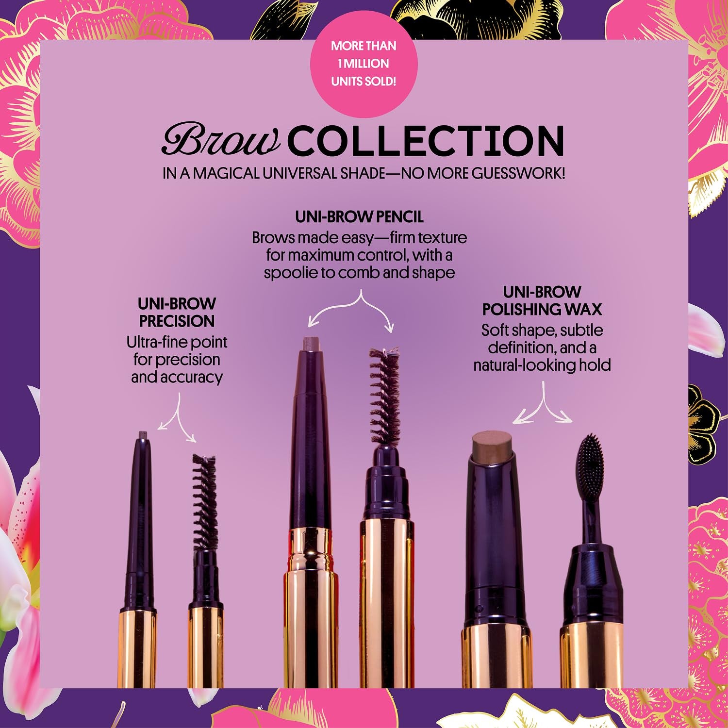 Uni Brow Eyebrow Pencil, Dual Sided with Spoolie, Longwearing Waterproof Eyebrow Crayon, Define Shape and Fill Brows, Brown, Blonde and Taupe Universal Shade