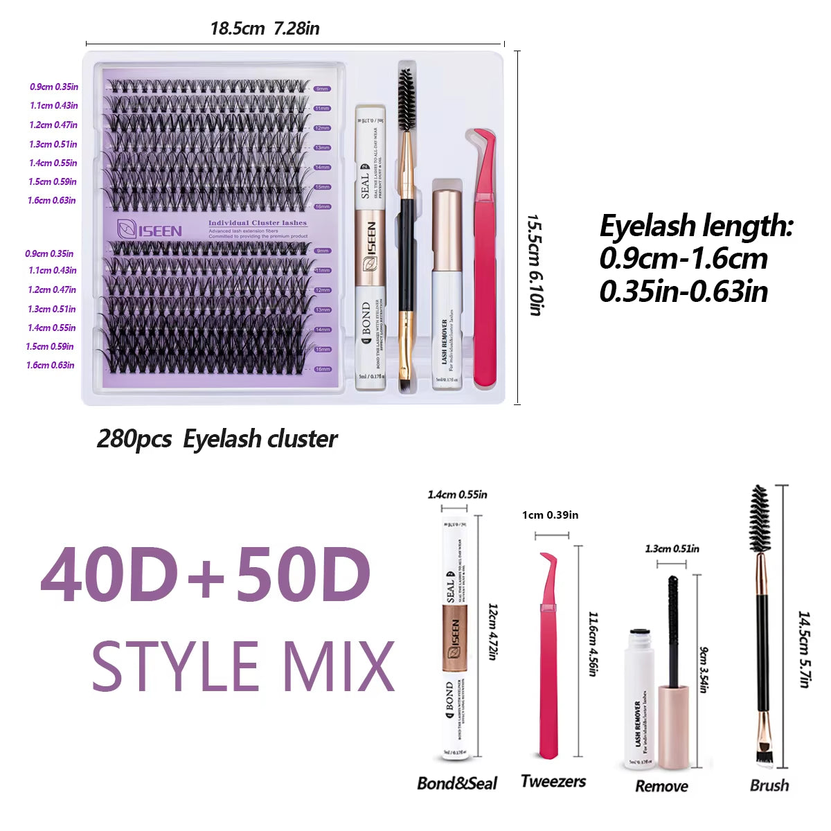 DIY Lash Extension Mix Styles Lash Clusters Individual with Bond&Seal Remover Tweezers Lash Brush for Self Application