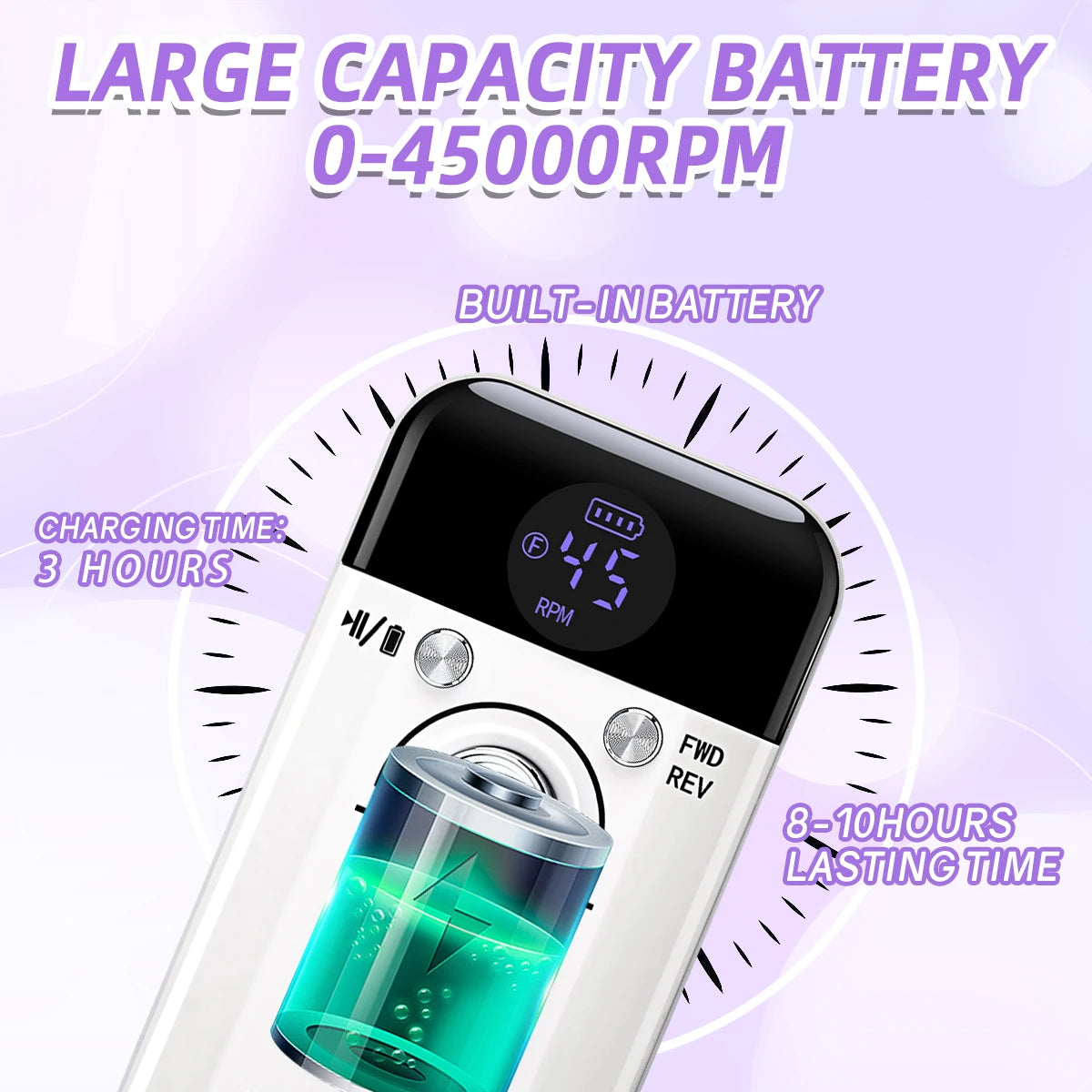 45000RPM Nail Drill Machine with Low Noise Portable Nail Drill Machine Rechargeable Nail Sander File for Manicure Salon Tool