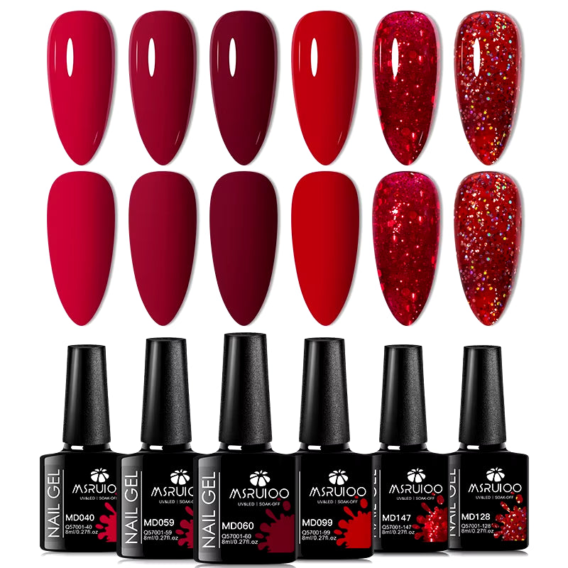 6Pc All-Season Gel Nail Polish Set Nude Pink Red Glitter Semi Permanent UV Gel Polish Kits All for Manicure Soak off Vernis