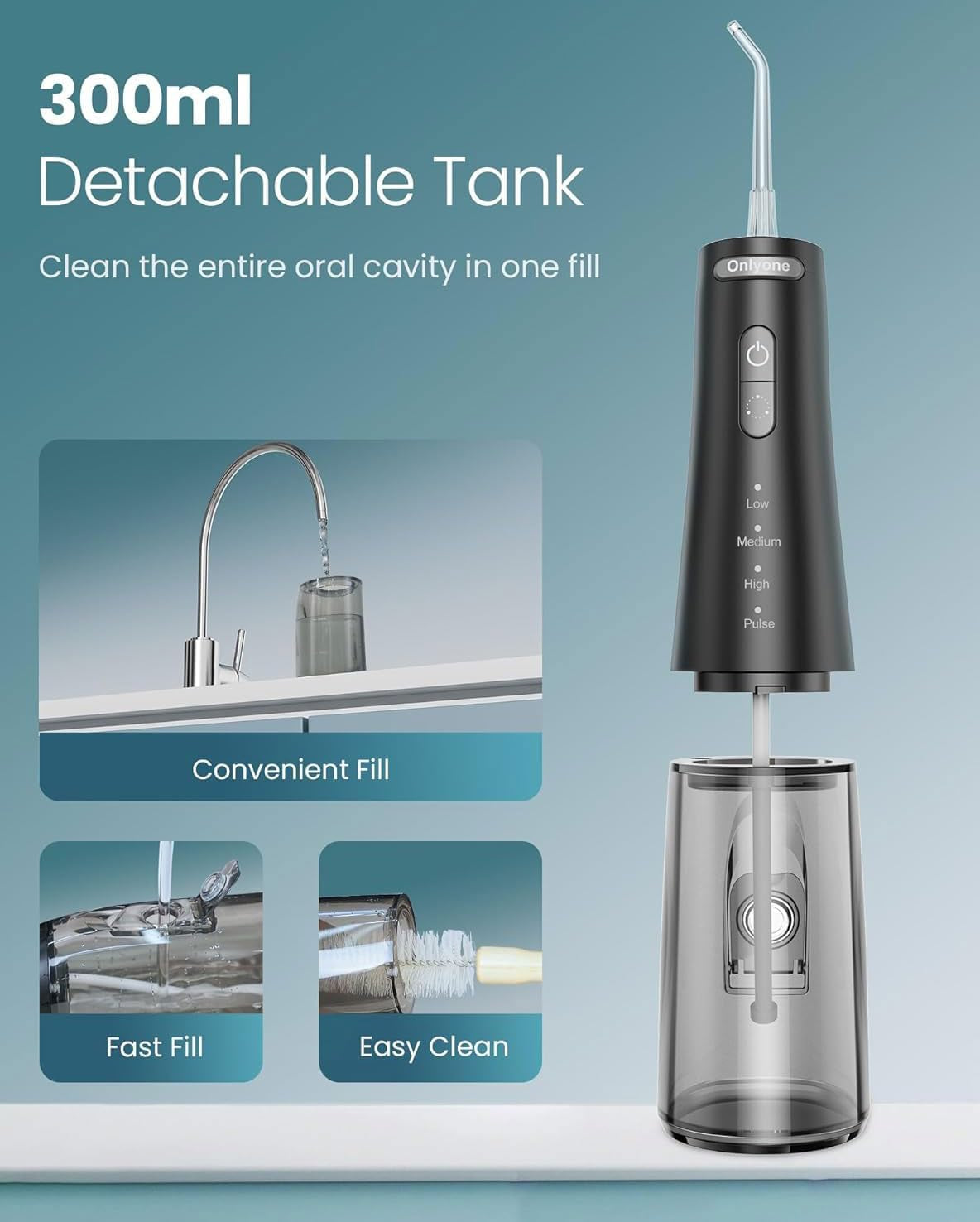 Water Dental Flosser, 300ML Portable Oral Irrigator for Teeth, 4 Modes and 5 Jet Tips,Rechargeable Irrigation Cleaner,Electric Flossing Machine Power Flossers & Irrigator Accessories Black