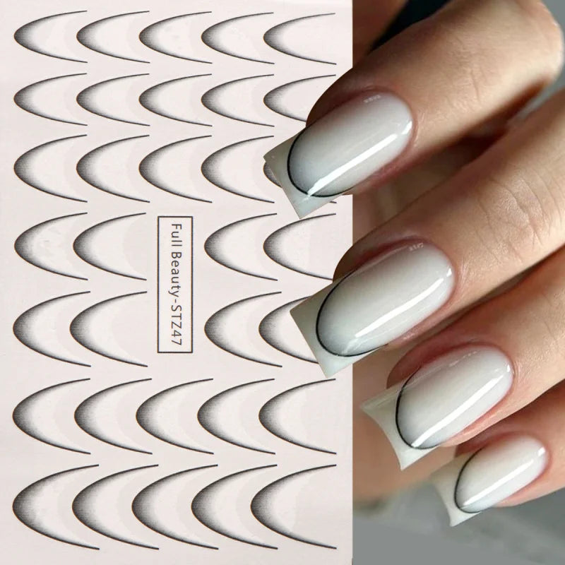 8Pcs Gradient French Nail Art Stickers Ink Blooming Wave Line Water Transfer Sliders Decals DIY Ombre Manicure Decorations Foils
