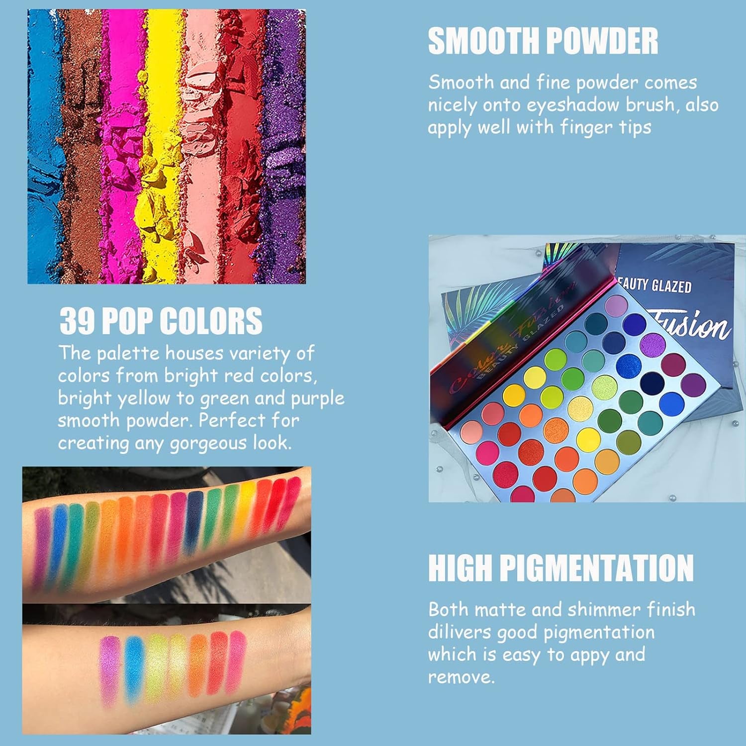 Color Fusion Eyeshadow Palette Highly Pigmented 39 Shades Pink Purple Matte and Shimmers Makeup Palette, Blendable Waterproof Eye Shadow, No Flaking, Little Fall Out, Stay Long, Hard Smudge, Cruelty- Free Makeup Pallet, Full Face Eye Make up for Beginners Any Skin Tones Shading and Contouring