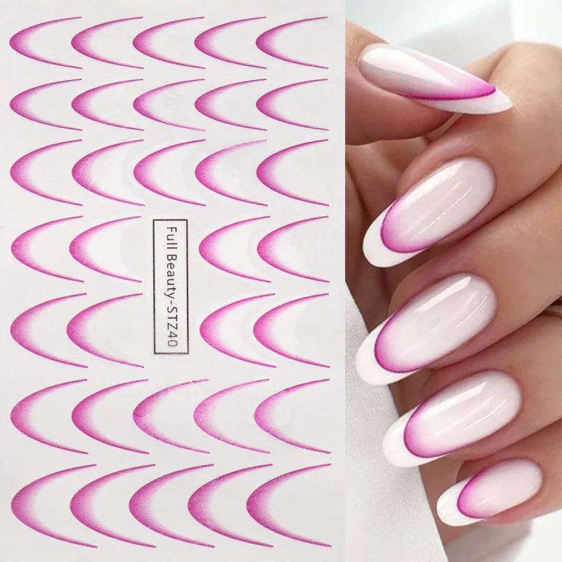 8Pcs Gradient French Nail Art Stickers Ink Blooming Wave Line Water Transfer Sliders Decals DIY Ombre Manicure Decorations Foils