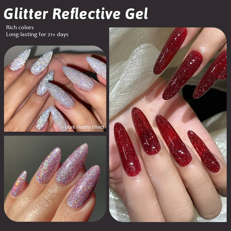15Ml Sliver Reflective Nail Gel Polish Shining Glitter Semi Permanent Soak off UV Gel Sparkle Effect Nail Art Manicure