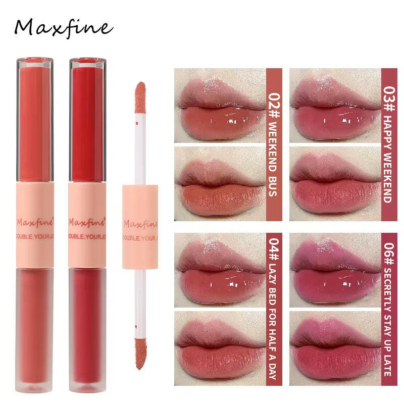 Double End Lip Glaze Full Gloss Mirror and Matte Velvet Long Term Color and Moisture Lip Gloss anti Stain Cosmetic Lip Glaze