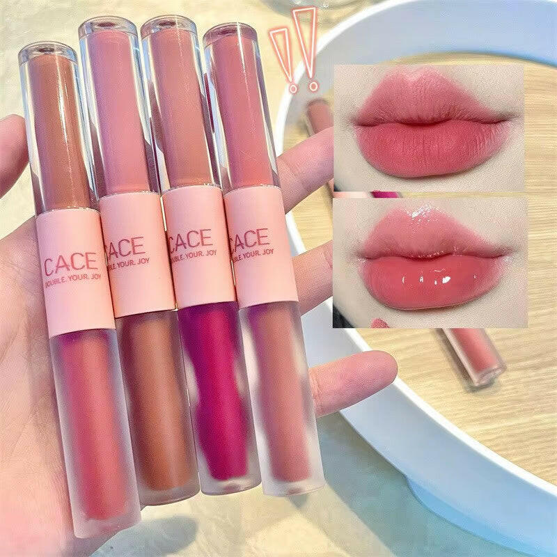 Double End Lip Glaze Full Gloss Mirror and Matte Velvet Long Term Color and Moisture Lip Gloss anti Stain Cosmetic Lip Glaze
