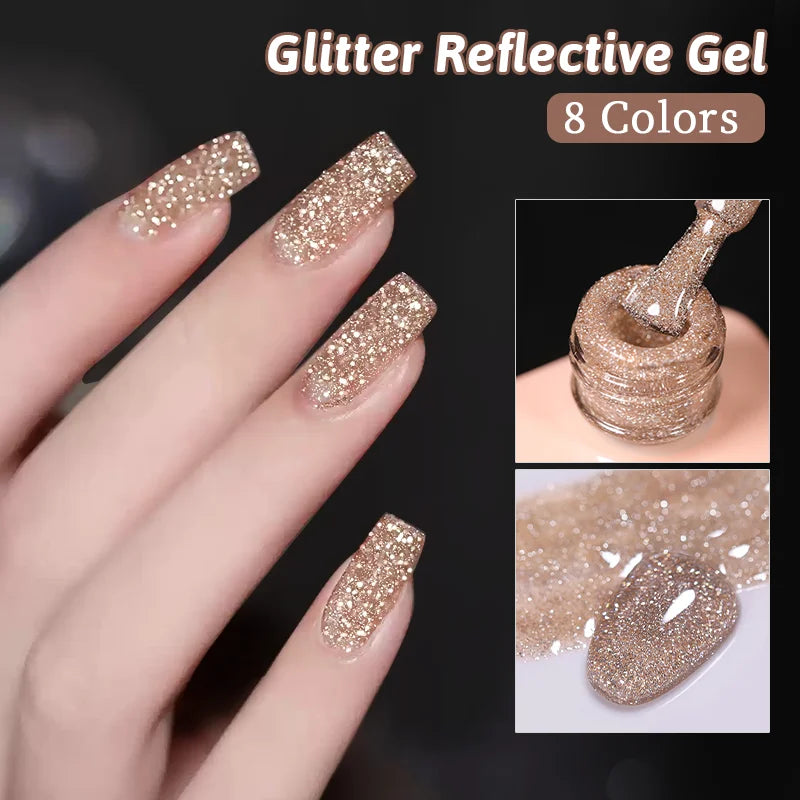 15Ml Sliver Reflective Nail Gel Polish Shining Glitter Semi Permanent Soak off UV Gel Sparkle Effect Nail Art Manicure