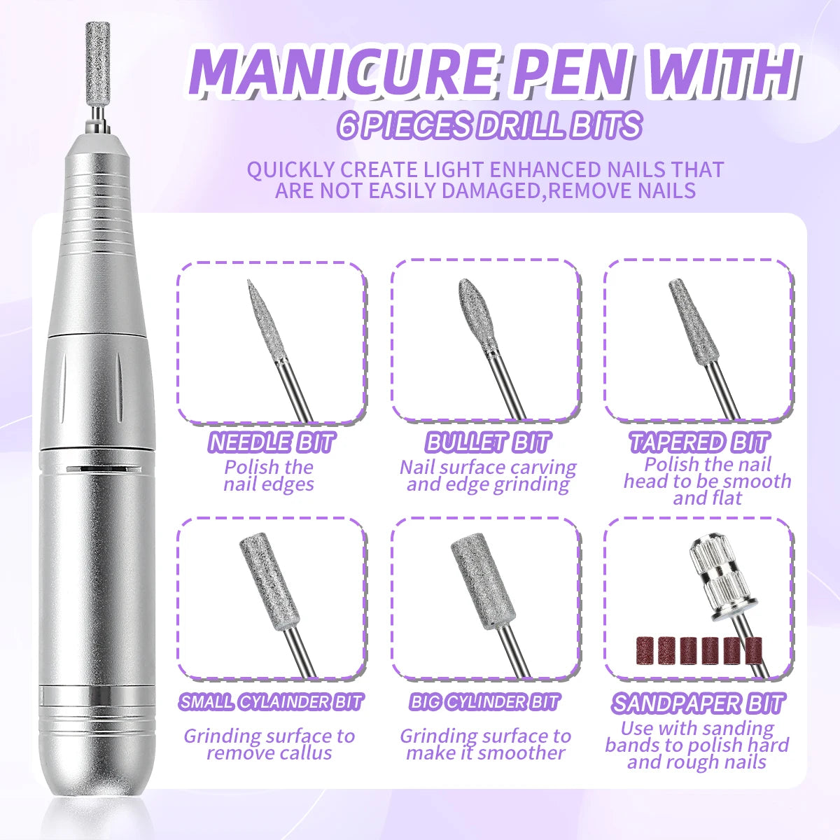 45000RPM Nail Drill Machine with Low Noise Portable Nail Drill Machine Rechargeable Nail Sander File for Manicure Salon Tool