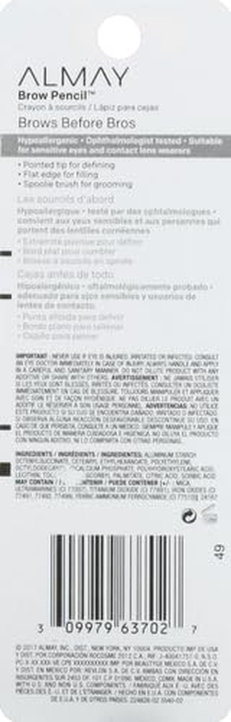 Eyebrow Pencil with Spoolie Brush, Easy to Achieve Brows, Hypoallergenic, 802 Brunette